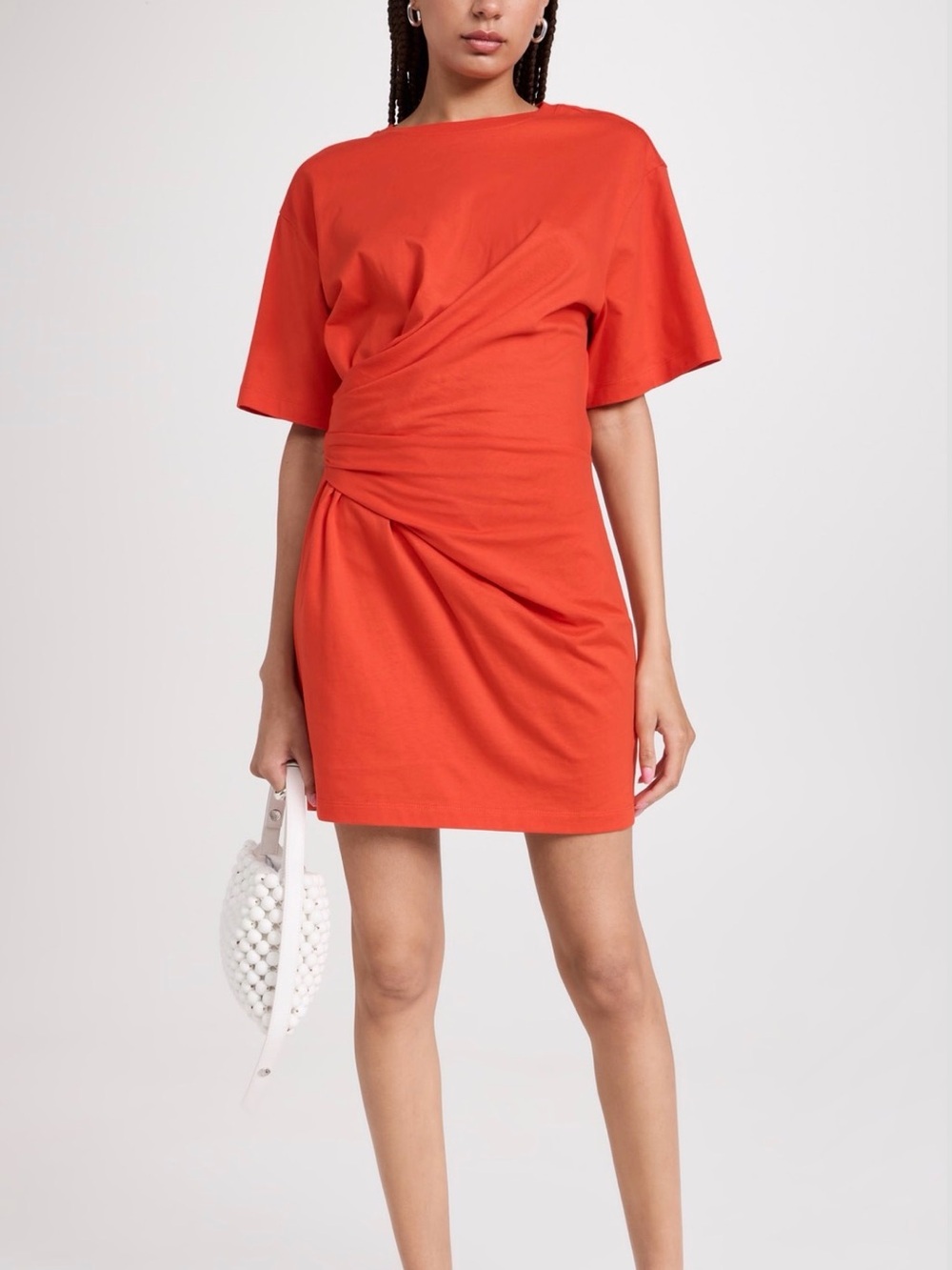 Frame Denim Red-Orange Twist-Waist Mini Dress